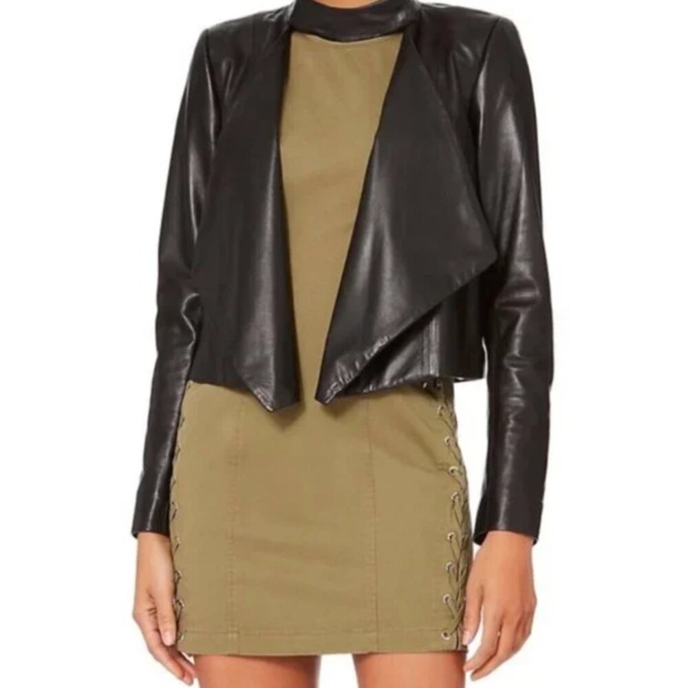 Intermix Cropped Black Leather Jacket